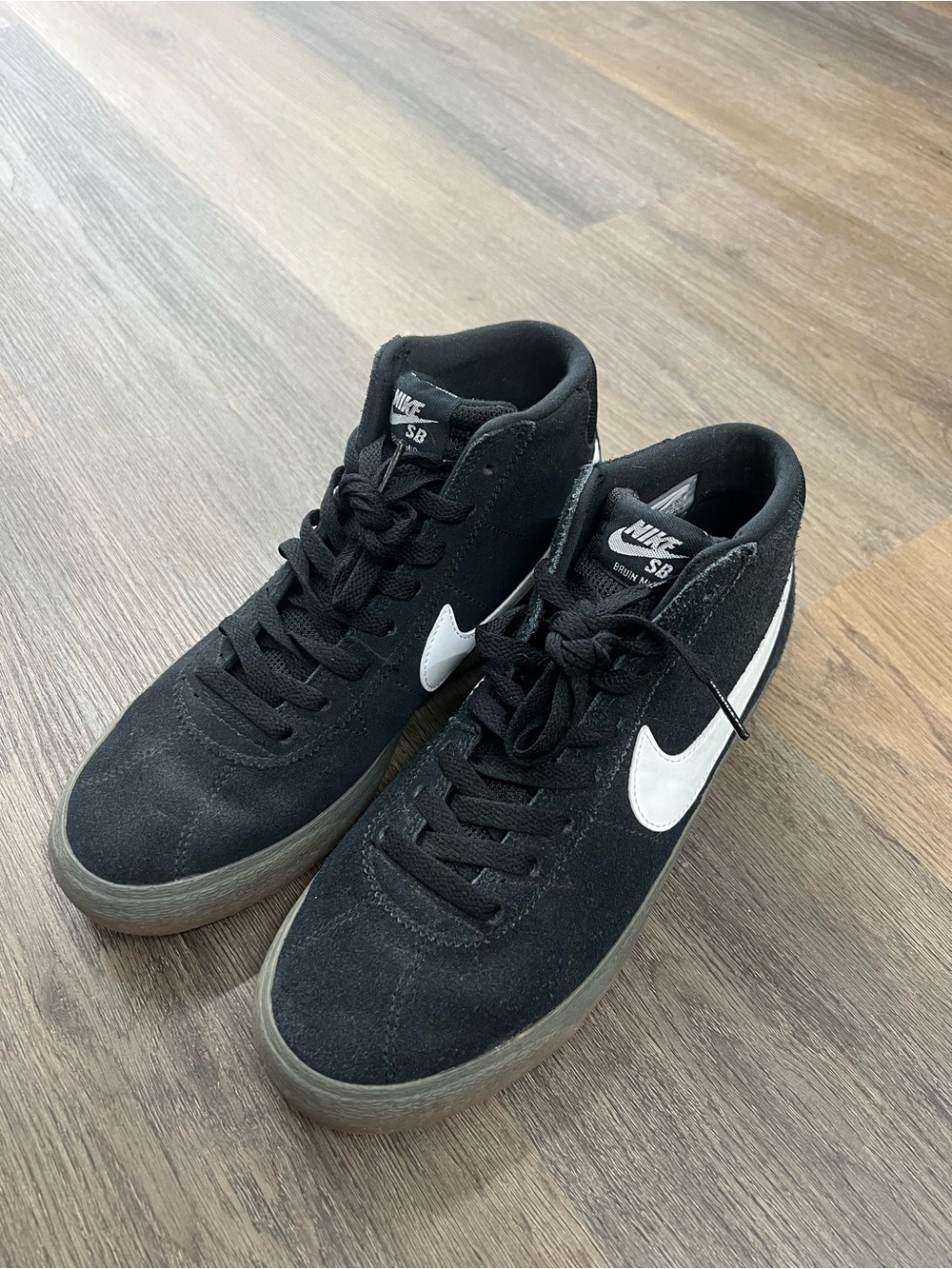 Nike Black Suede High-Top Sneakers with White Swoosh